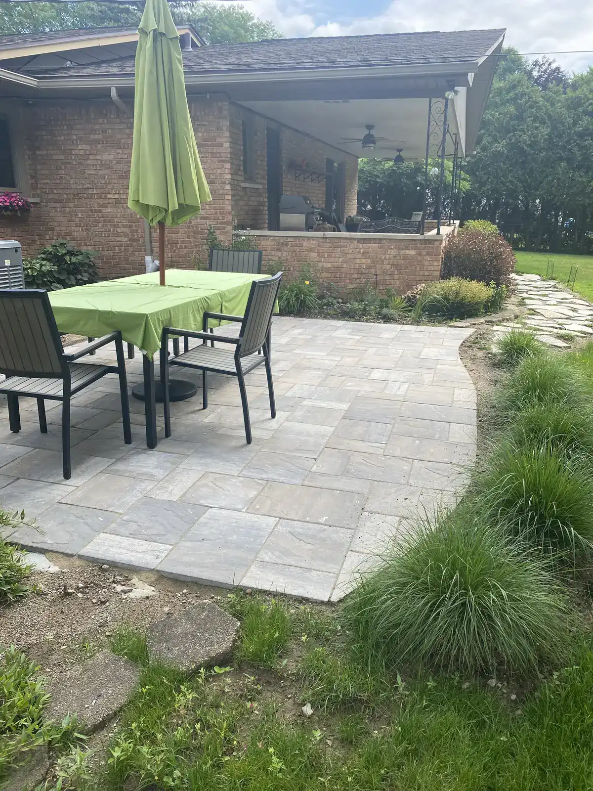 Close-up of interlocking brick paver pattern